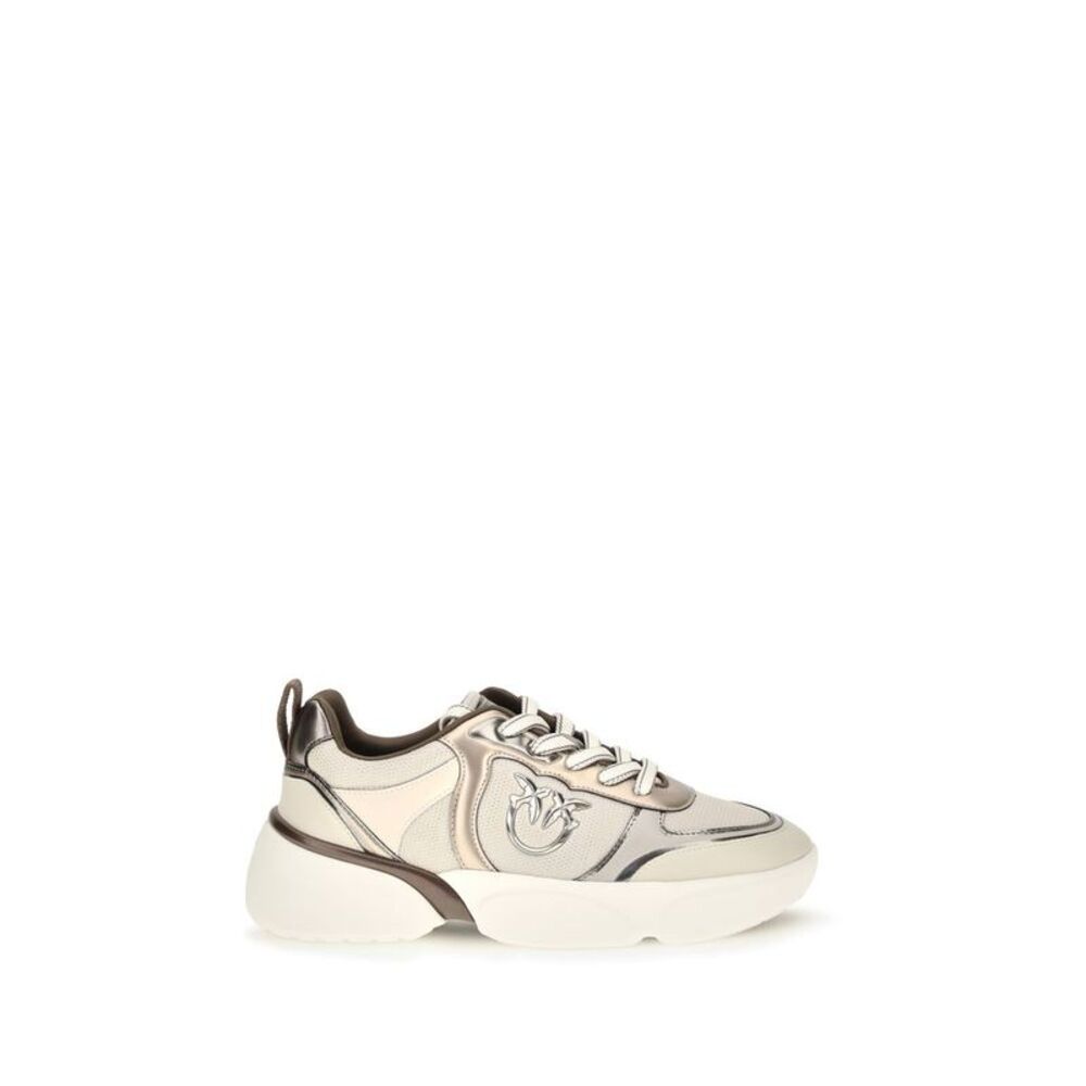 PINKO Beige Calf Leather Bos Taurus Chunky Women's Sneakers